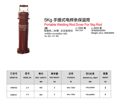 上海華威5KG手提式電焊條保溫筒J型 - 上海華威5KG手提式電焊條保溫筒J型廠家 - 上海華威5KG手提式電焊條保溫筒J型價格 - 南通閃光焊割探傷器材 - 